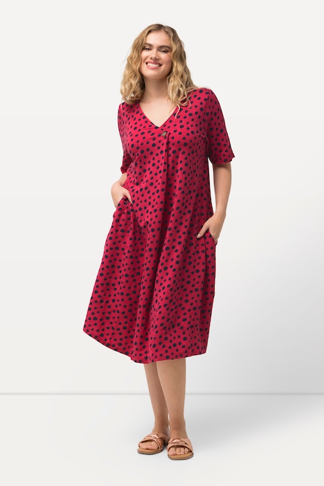 Jerseykleid, Punkte, A-Linie, V-Ausschnitt, Halbarm