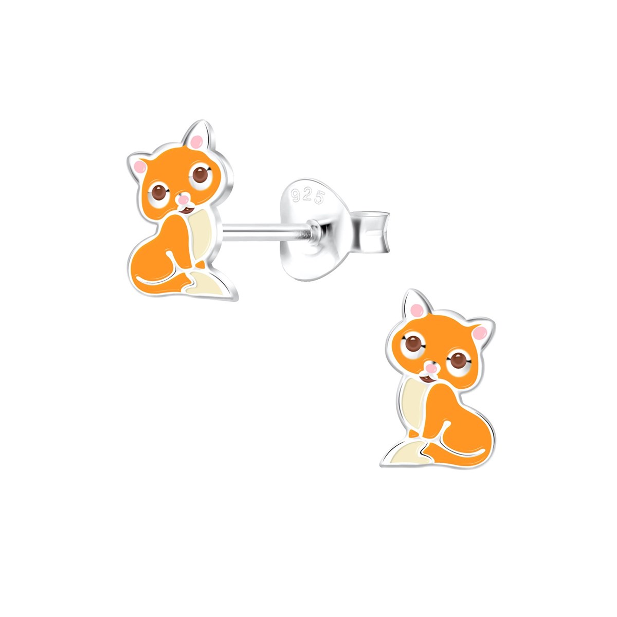 Boucles d'oreilles enfant chaton orange en argent 925