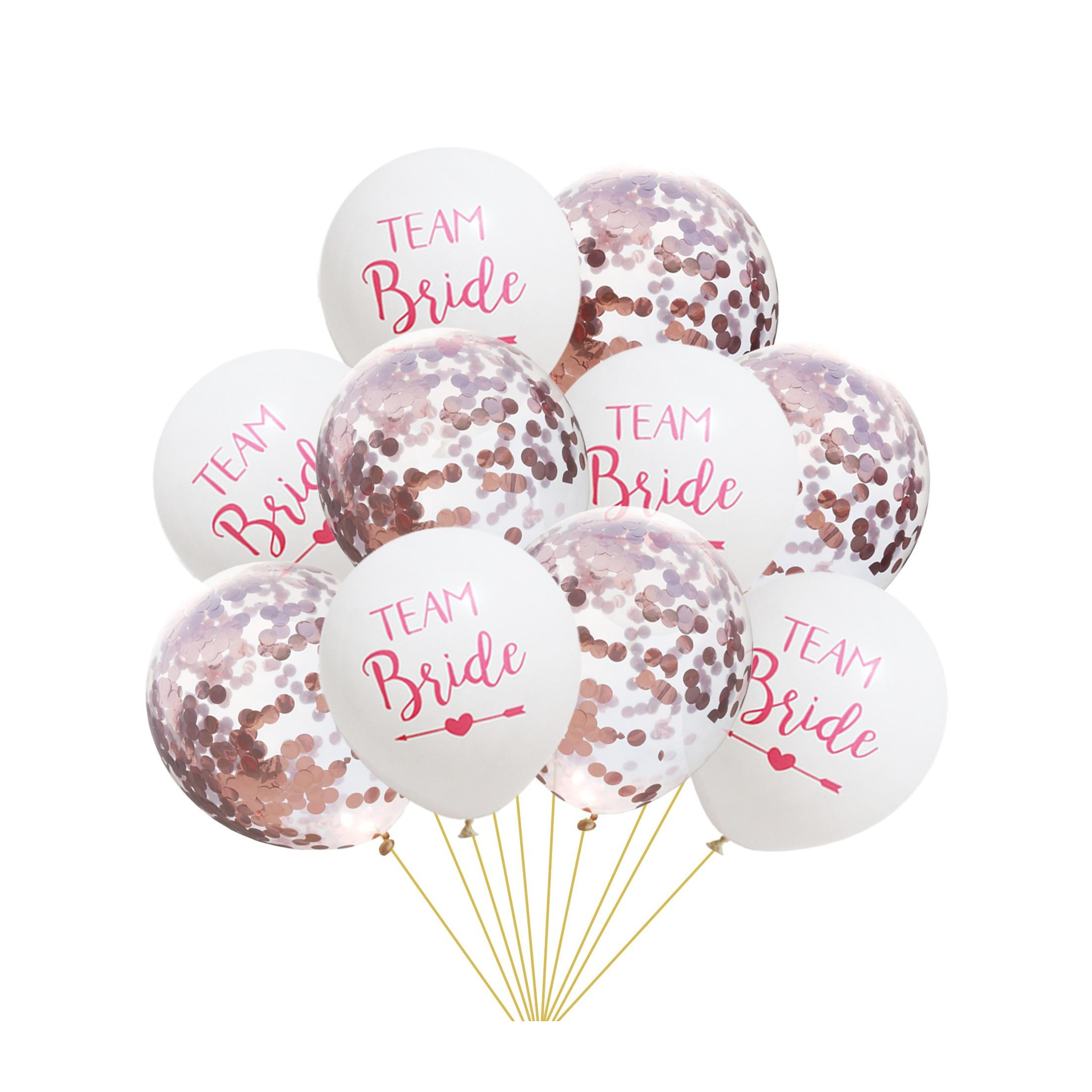 (10er Set) Ø30cm Junggesellinnenabschied Party Ballons Team Bride Luftballons mit Konfetti - Roségold / Rosa