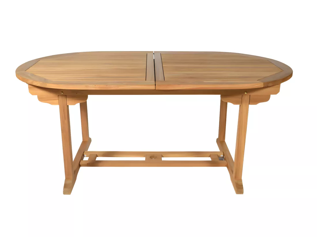 Salle à manger de jardin en teck : une table extensible L.180 / 240 cm, 2 fauteuils et 4 chaises pliantes - Naturel clair - BYBLOS II de MYLIA