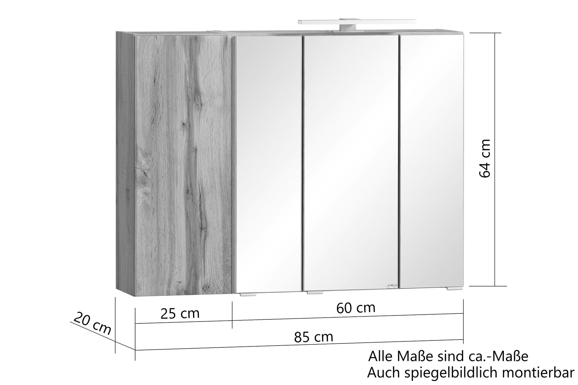 Bad-Spiegelschrank GENT braun MDF-Tür rechts