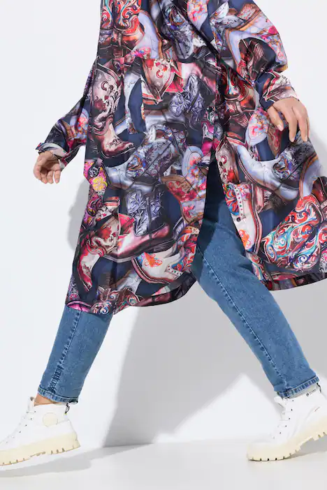 Funktions-Regencape, Unisex, Print, Kapuze, marine