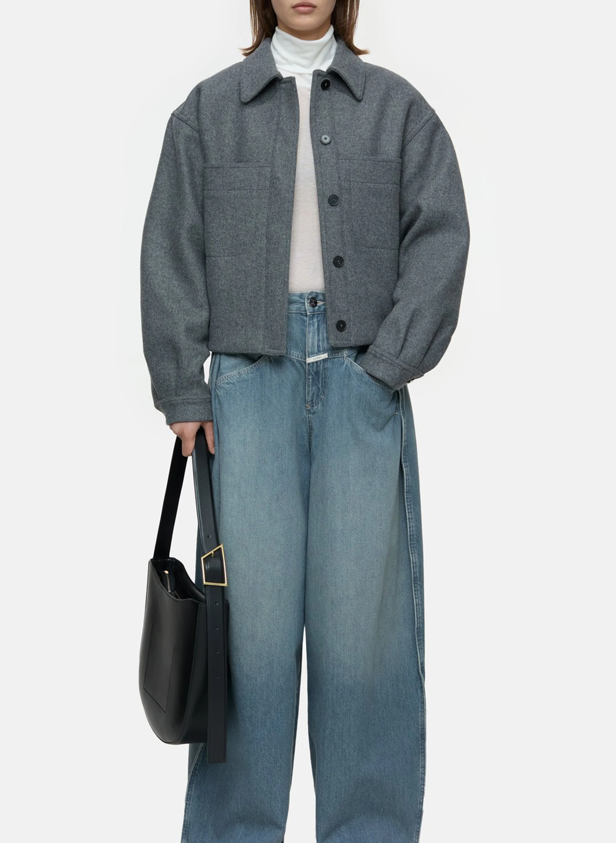 Veste col chemise en laine mélangée | Gris