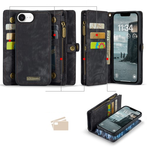 iPhone 16e 2in1 Leder Tasche   Magnet Hardcase Karten Etui - Schwarz