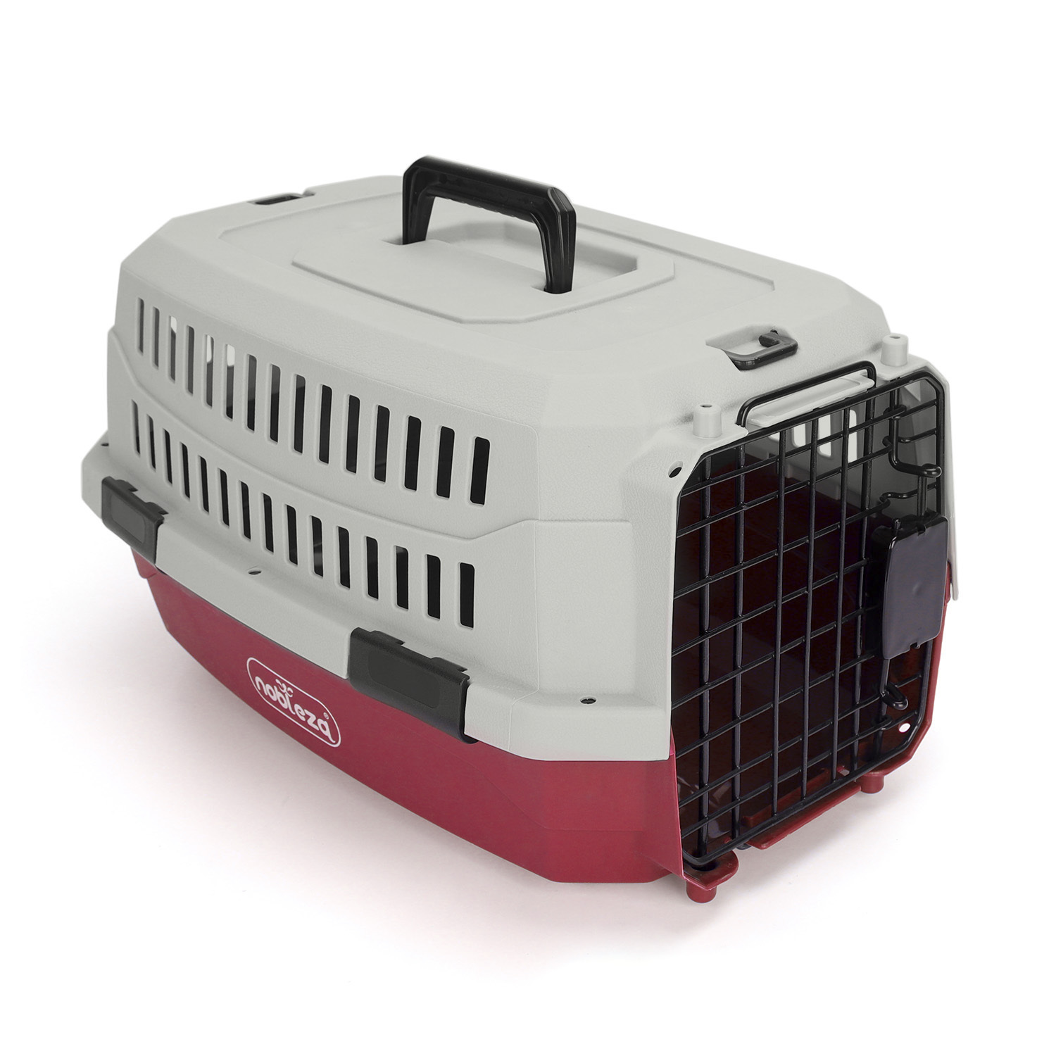 Transportadora Nobleza para Cães e Gatos de Pequeno Porte, Portátil e Respirável, Acessórios para Animais de Estimação, Transportadora de Plástico, 47x31x26 cm, Vermelha e Cinza