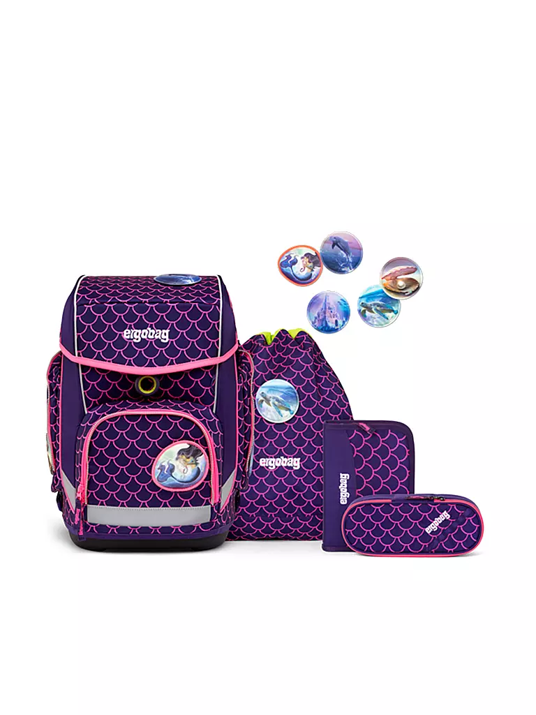 ERGOBAG Schultaschen Set 5tlg CUBO Lumi - PerlentaucherBär lila