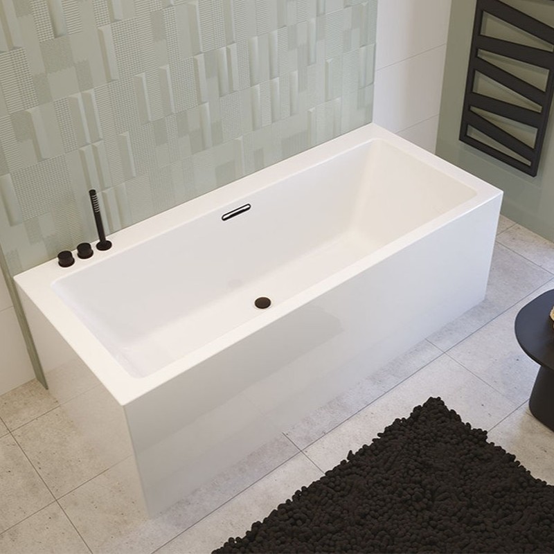 Riho Rethink Cubic half vrijstaand bad 200x90cm links wit glans met Fall overloop
