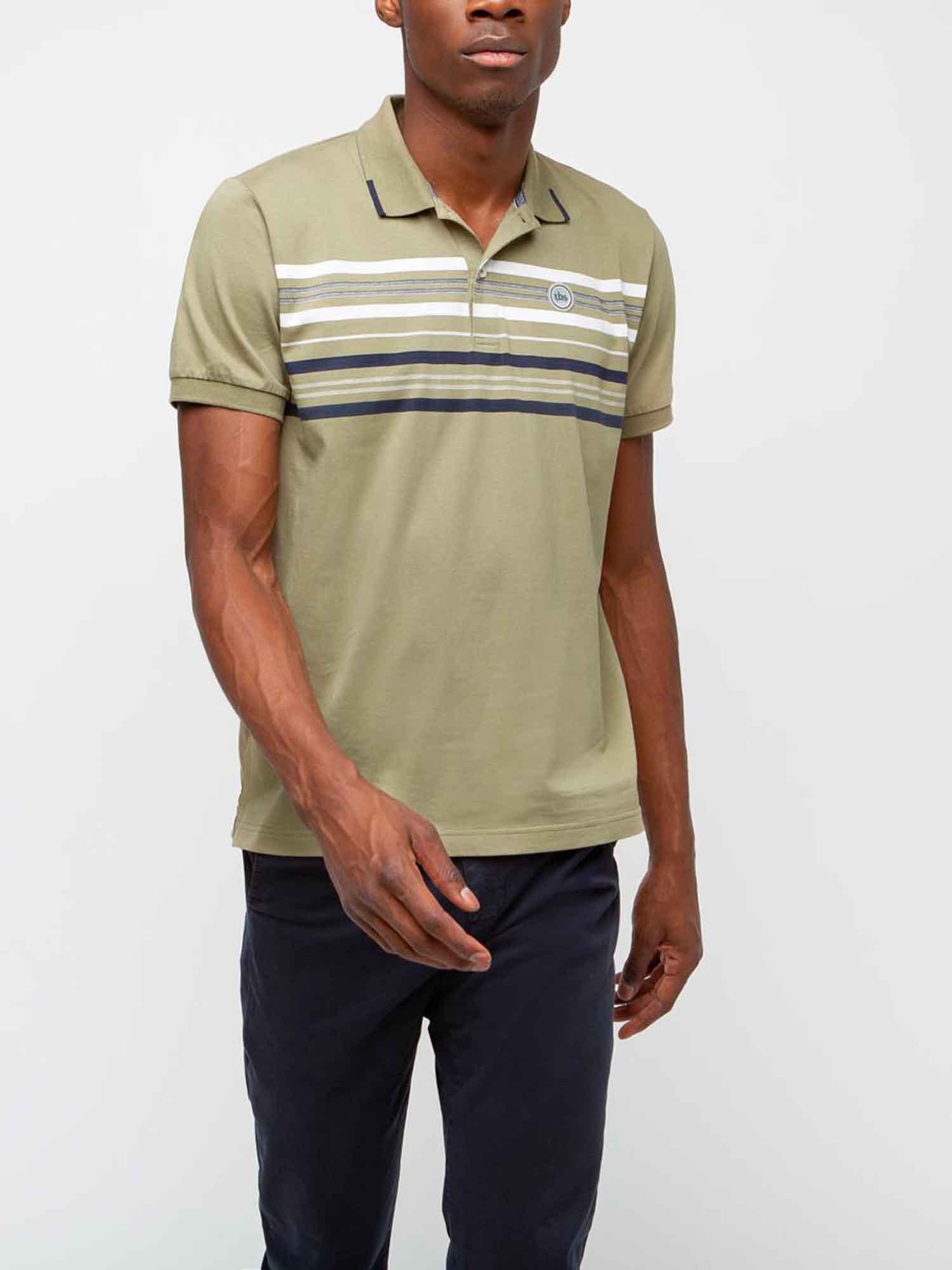 Polo Homme A Rayures Placées kaki
