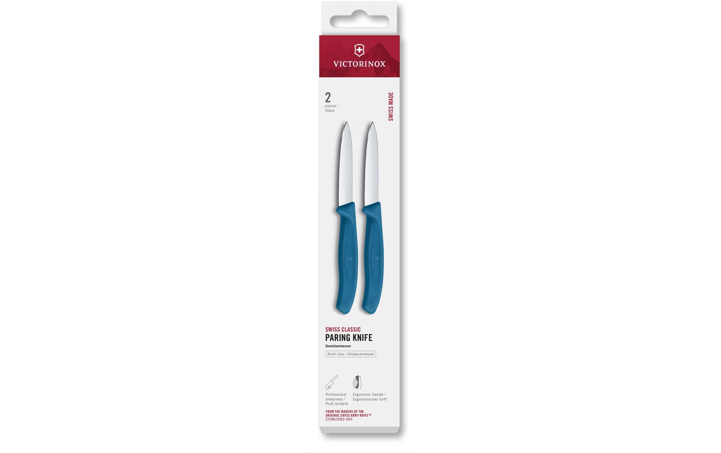 Messer-Set Swiss Classic, 8 cm, Blau, 2 StückPraktisches Gemüsemesser mit gerader Spitze