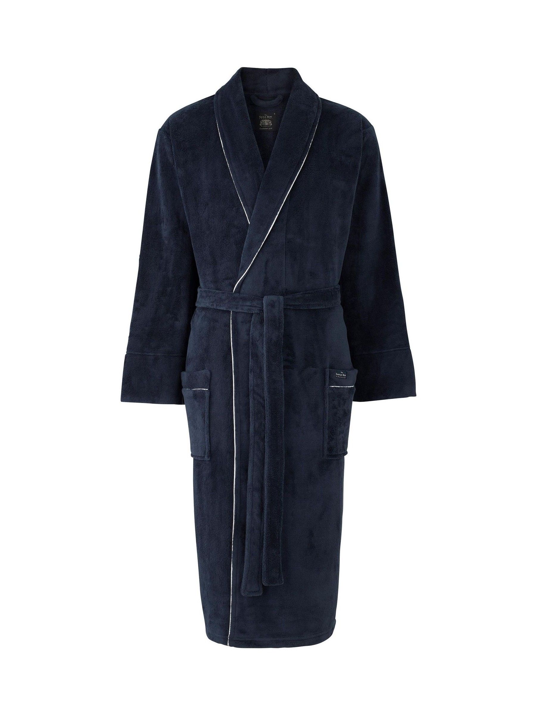 Savile Row Company - Blauwe fleece badjas met biezen