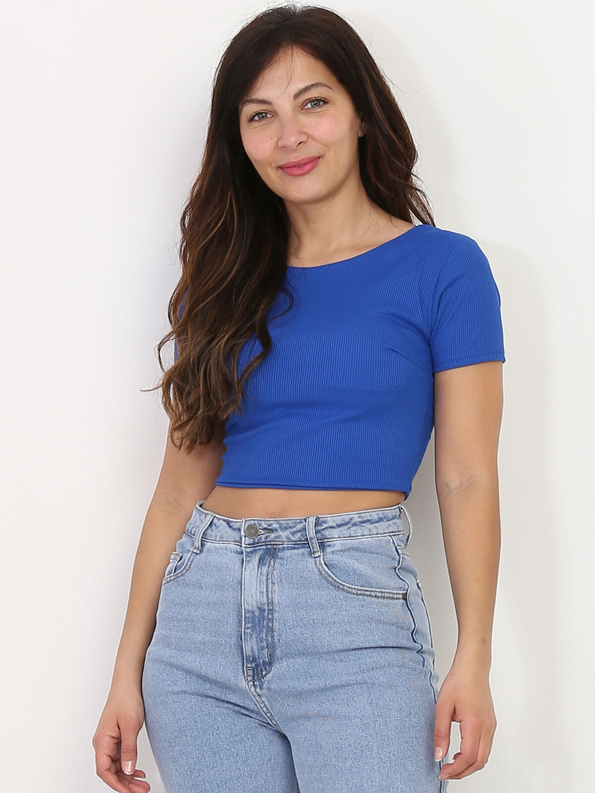 Crop top dos nu à lanières croisées- Bleu