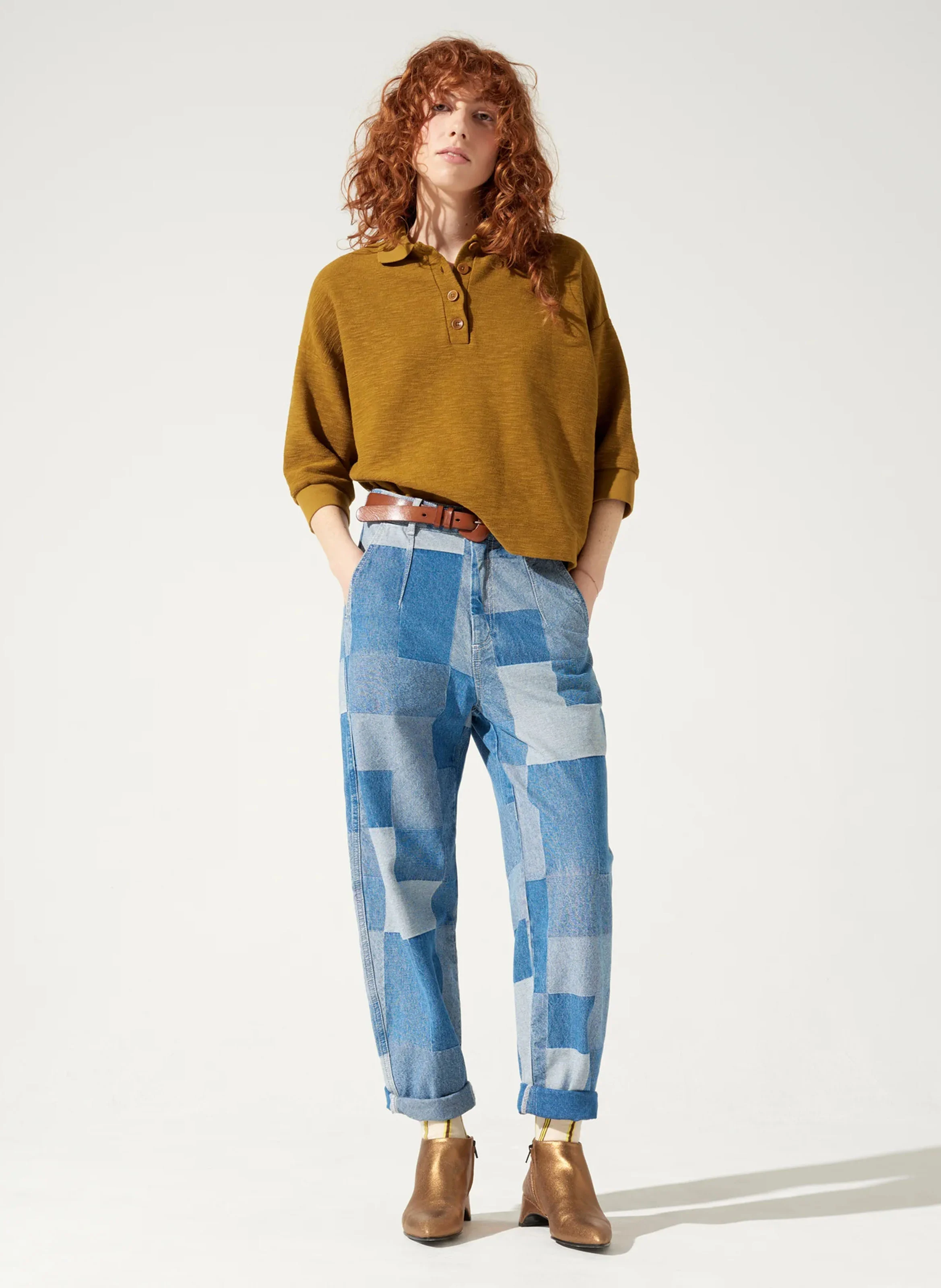 MARCIA - Polo oversized manches 3/4 en coton mélangé | Jaune