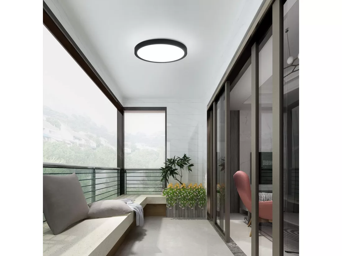 NETTLIFE Plafonnier LED plafonnier plat Ø22cm lampe salle de bain blanc froid lampe chambre noir 15W IP44