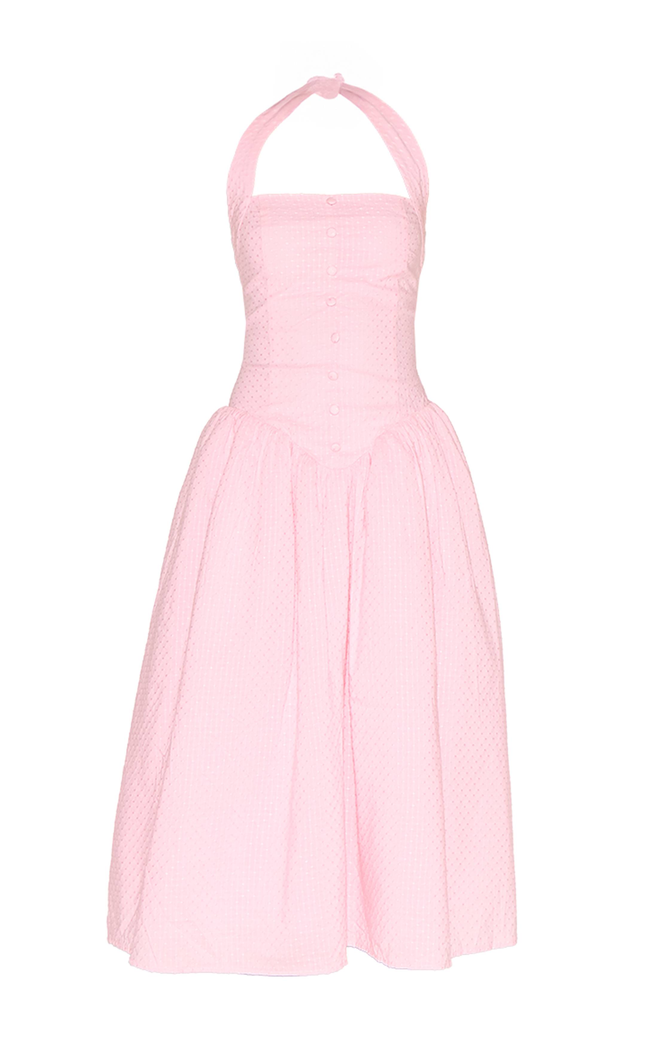Rose Bonbon Robe Midaxi Dos Nu En Coton Brodé