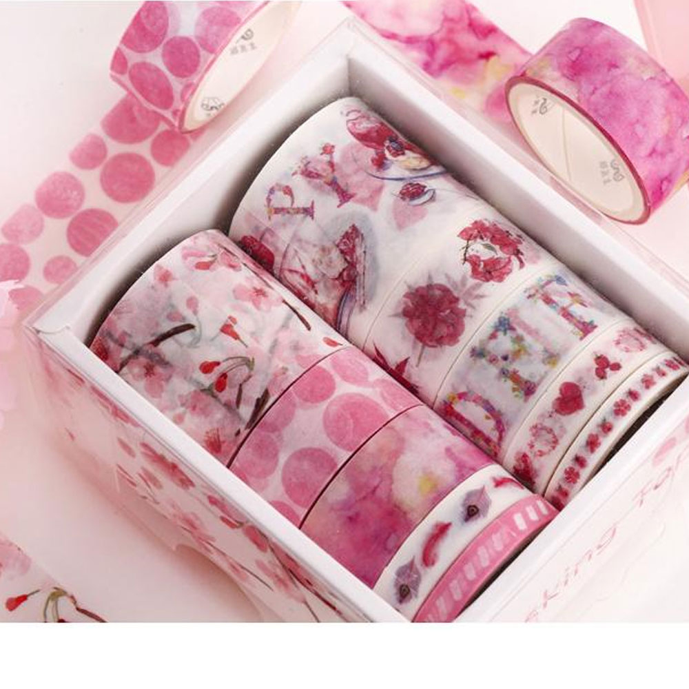 (10er Set) Washi Tape Deko Klebeband Bastel Masking Tape - Aquarell Rosa