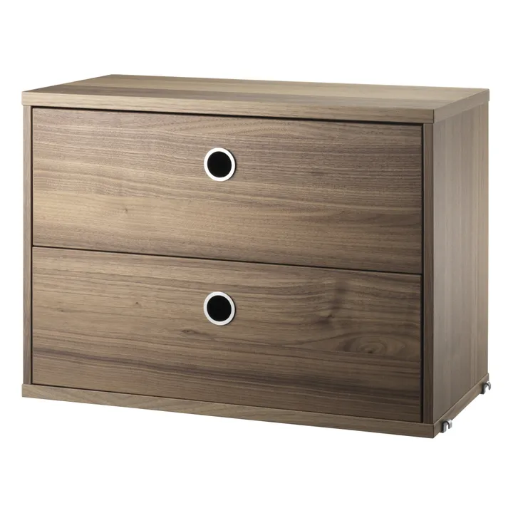 String Furniture Coffre 2 tiroirs en noyer 58x30 cm
