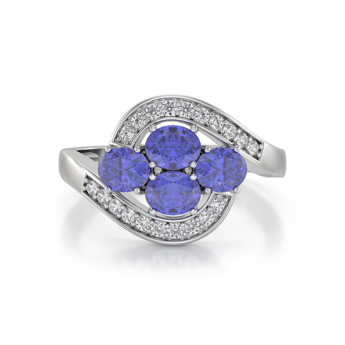 Bague ADEN Or 585 Blanc Tanzanite et diamants 2.91grs