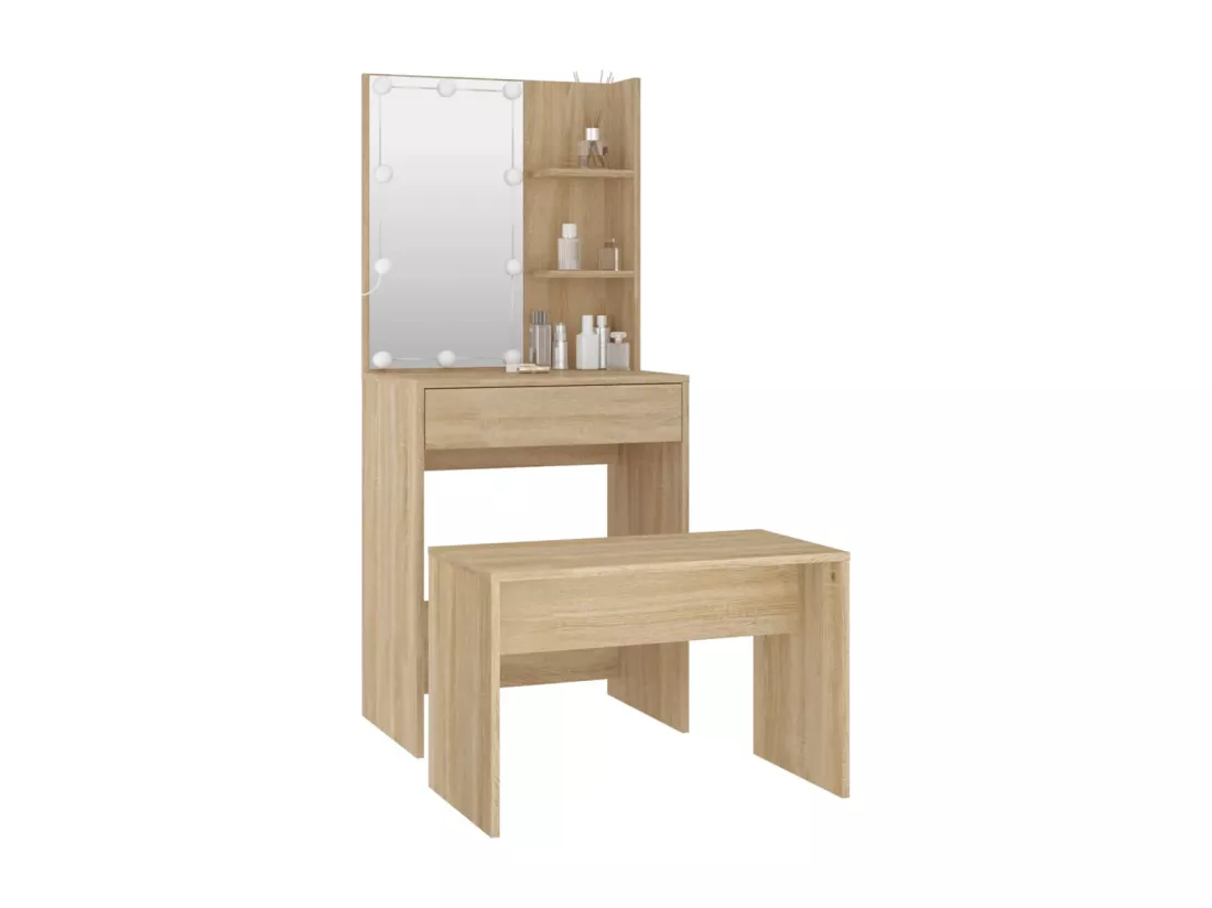 Ensemble de coiffeuse avec LED Chêne sonoma Bois d'ingénierie