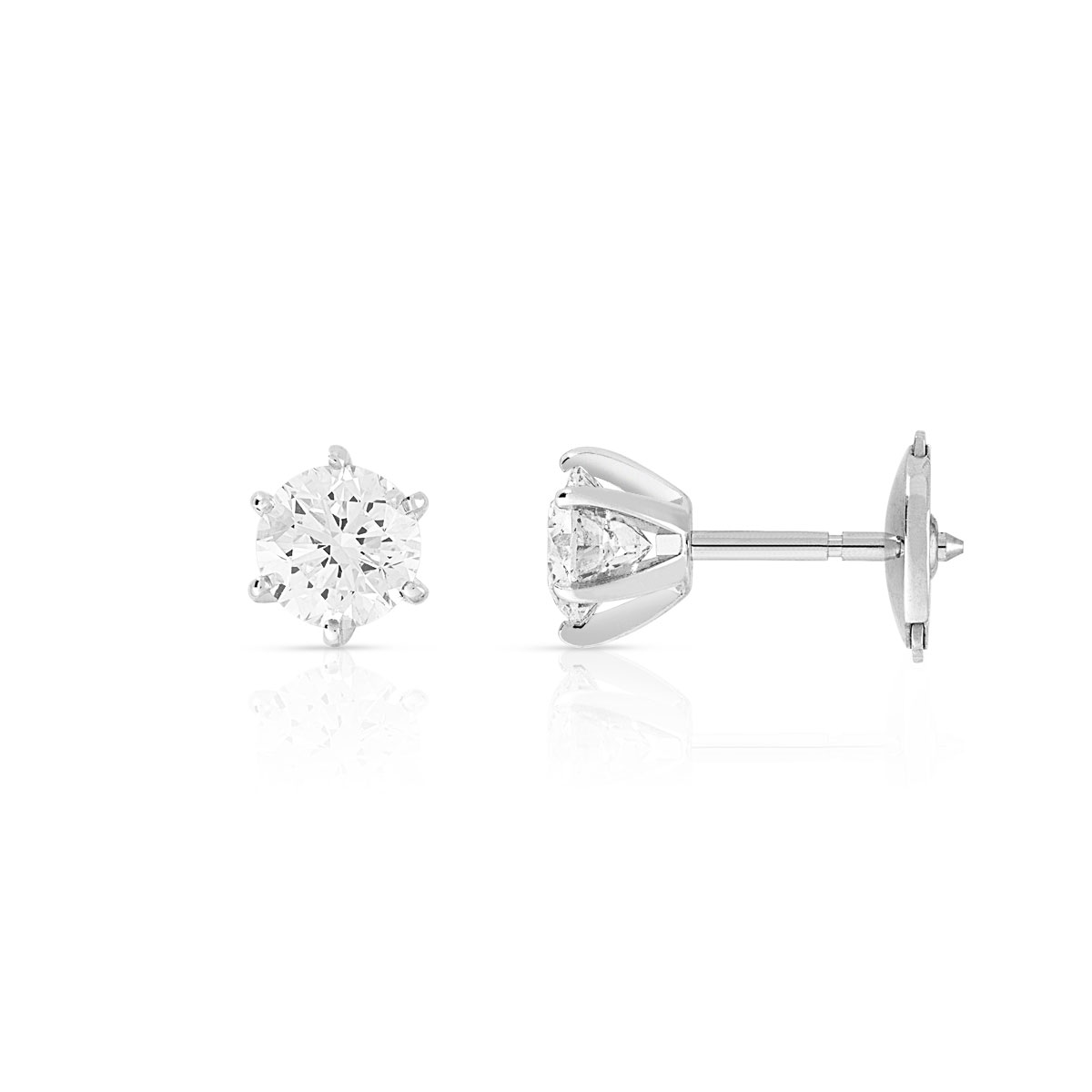 Boucles d'oreilles or 750 blanc diamants synthétiques 0.80 carat