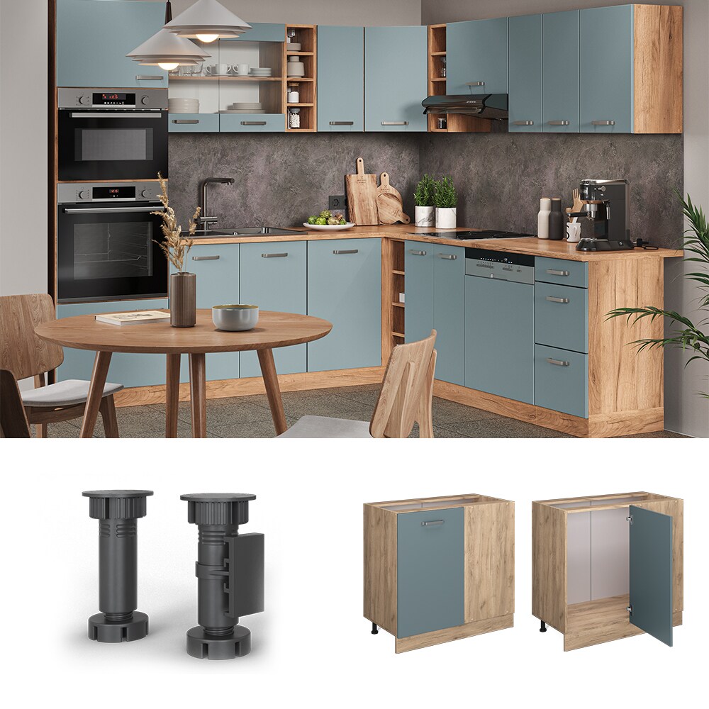 Vicco Eckunterschrank Küchenschrank R-Line Solid Eiche Blau Grau 86 cm modern