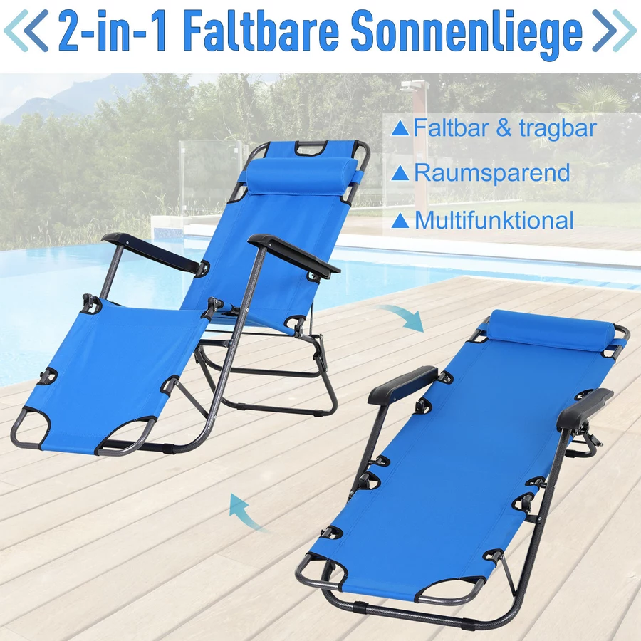 Outsunny Gartenliege mit zweifach verstellbarer Rückenlehne blau