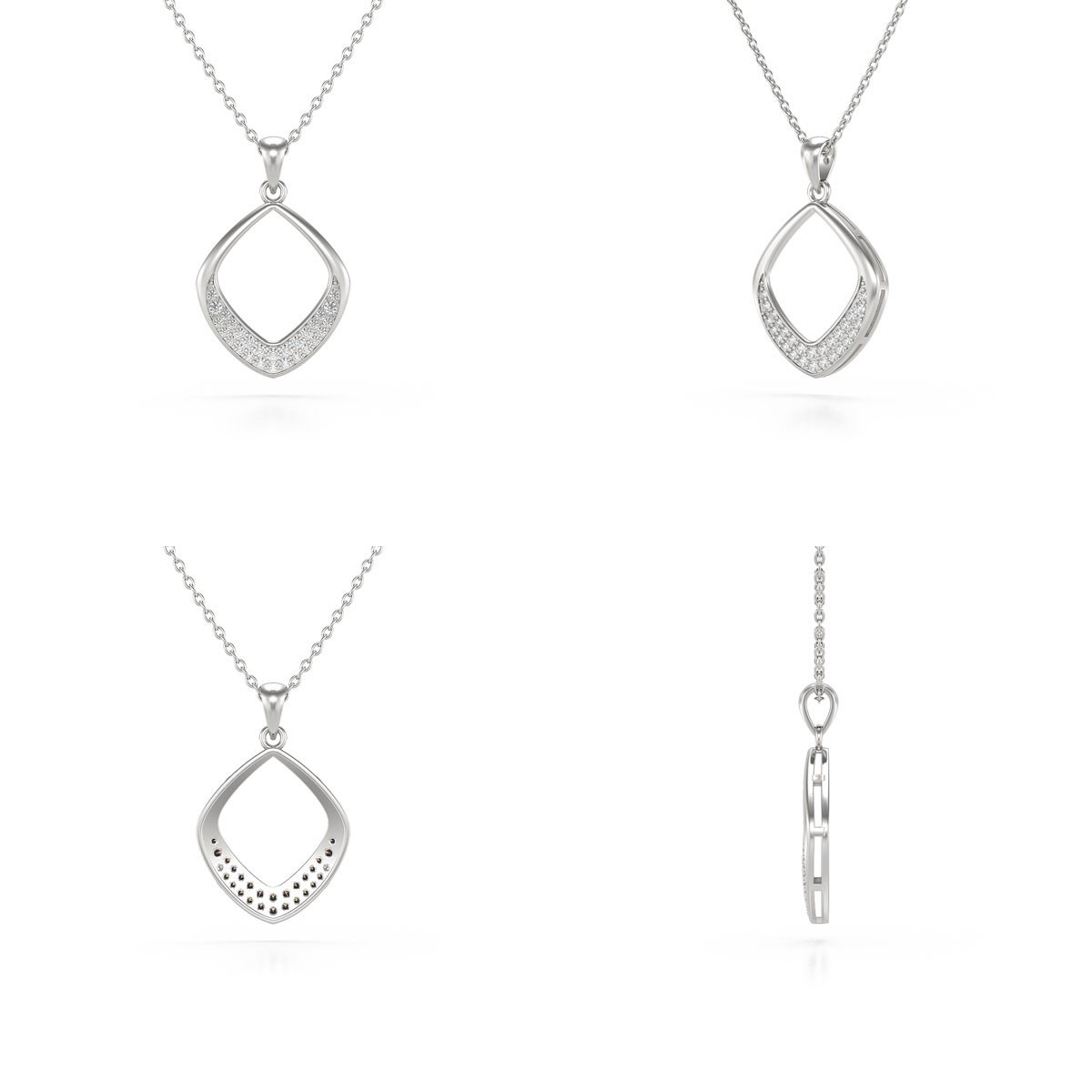 Collier Pendentif en Or Blanc 585 et Diamants - Création Épurée Aden Bijoux