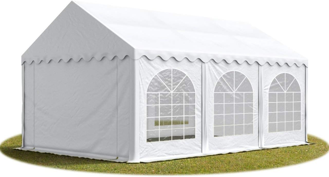 TOOLPORT Festzelt Partyzelt 4x6 m schwerentflammbar Premium, hochwertige PVC Plane 750 N in weiß 100% wasserdicht mit Bodenrahmen