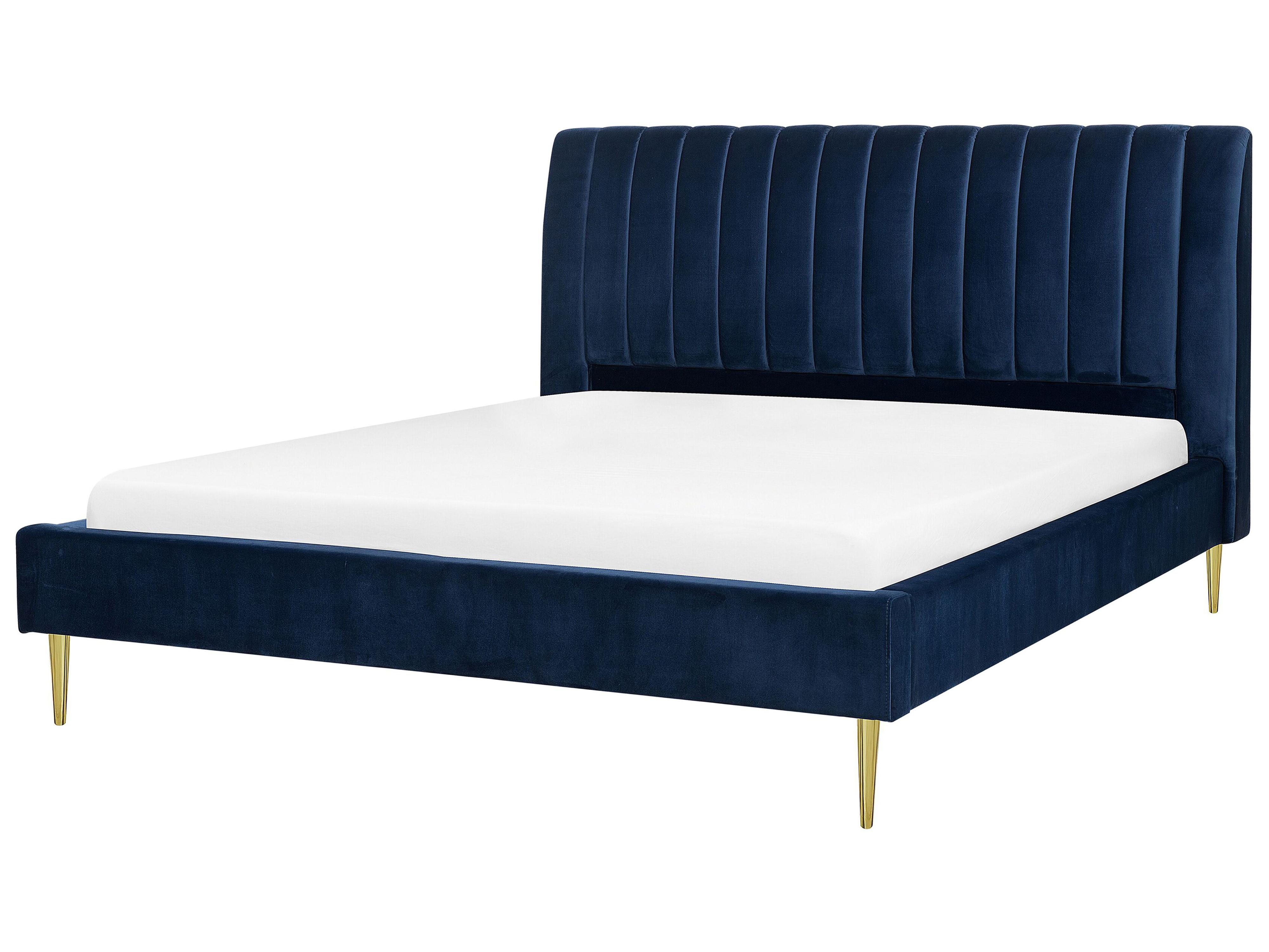Bed Fluweel MARVILLE 180 x 200 cm Marineblauw