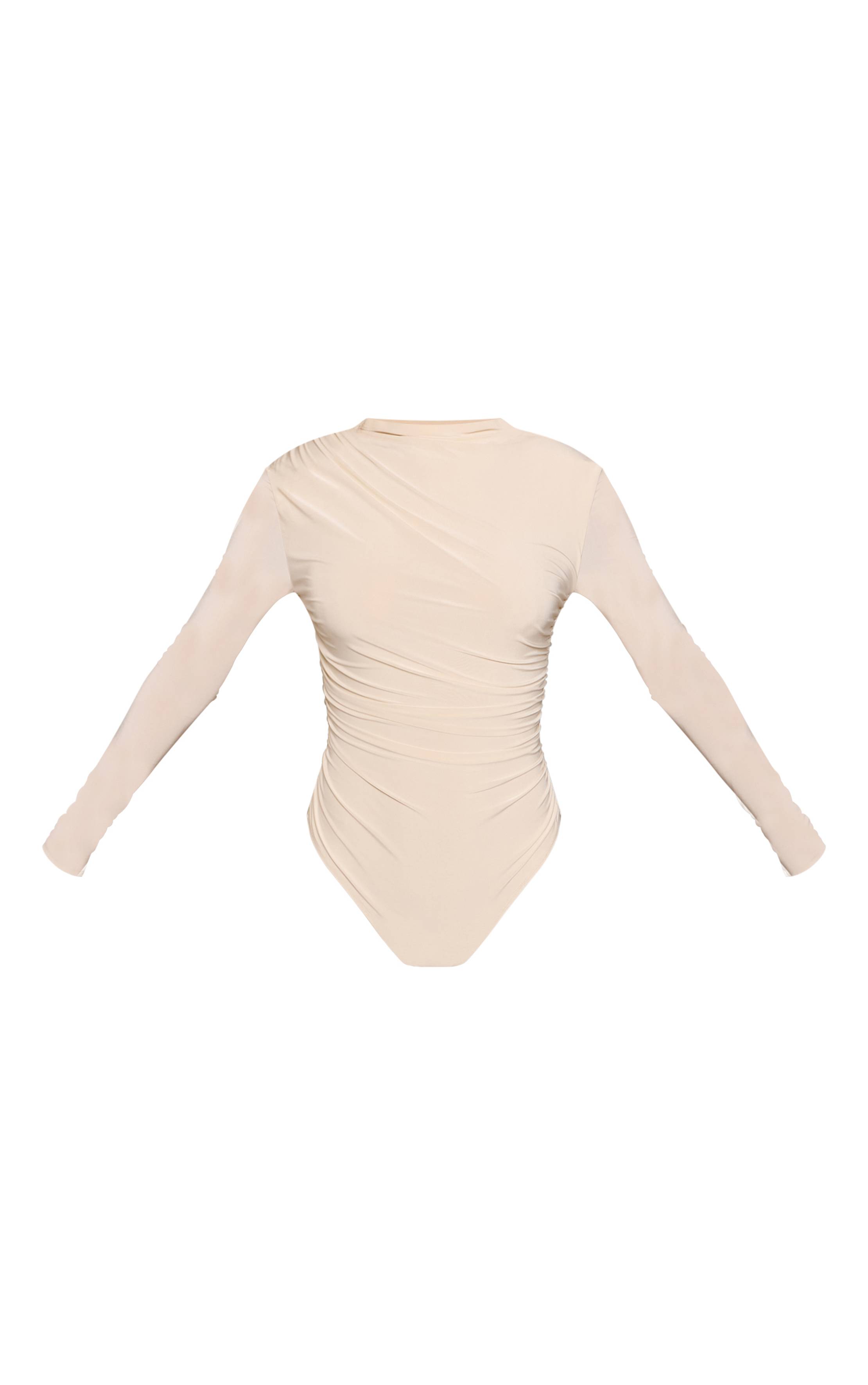 Crème Body Manches Longues En Tissu Slinky Double Épaisseur Avec Détail Drapé Froncé