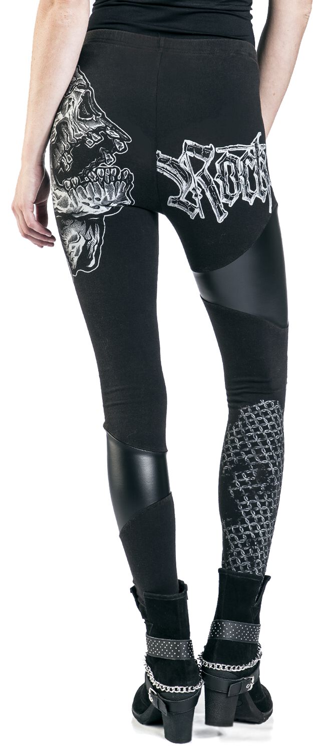 Leggings Avec Imprimés, Découpes et Empiècements en Simili-Cuir | Rock Rebel by EMP Legging