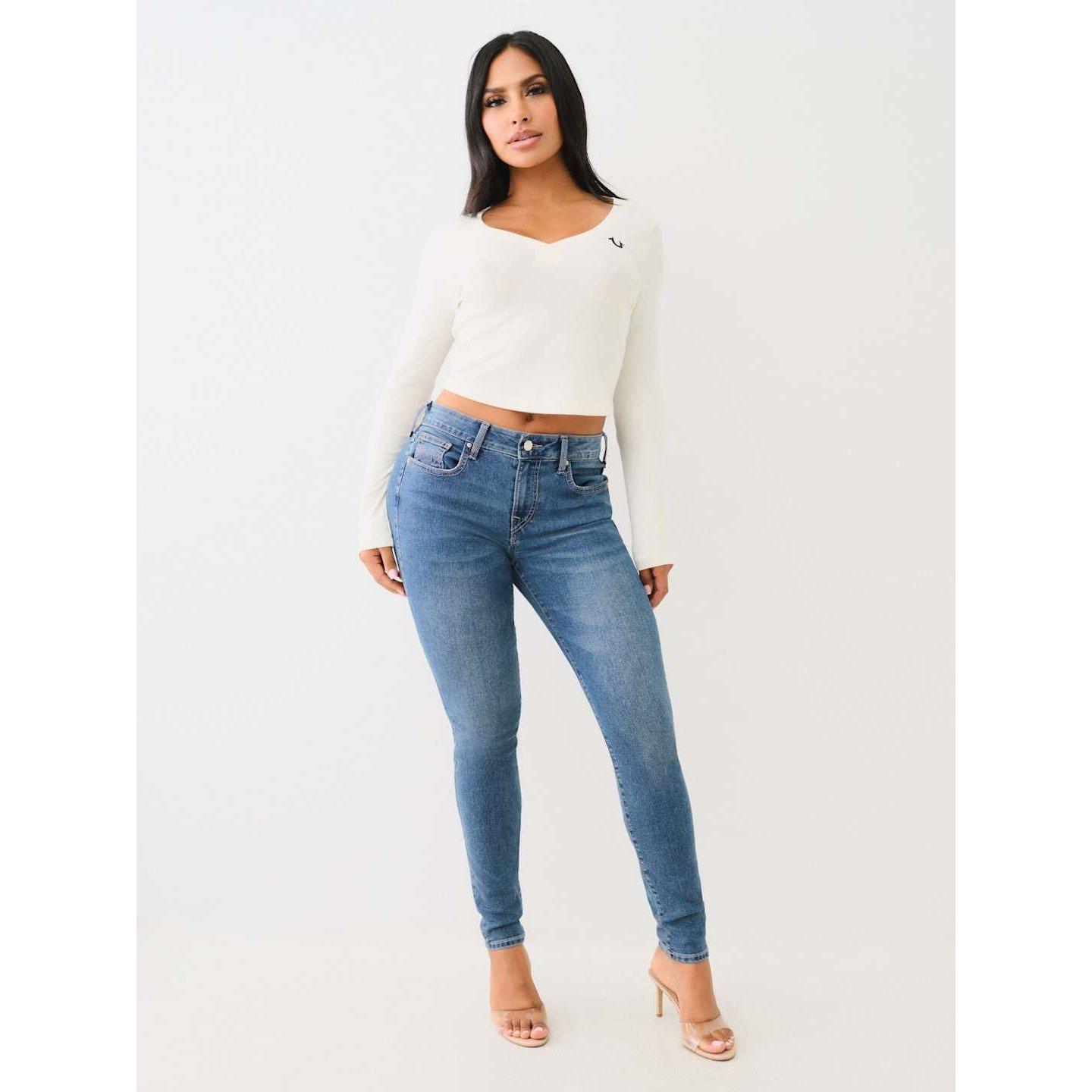 True Religion TR Jennie Crystal Mid Rise Skinny Jeans Womens