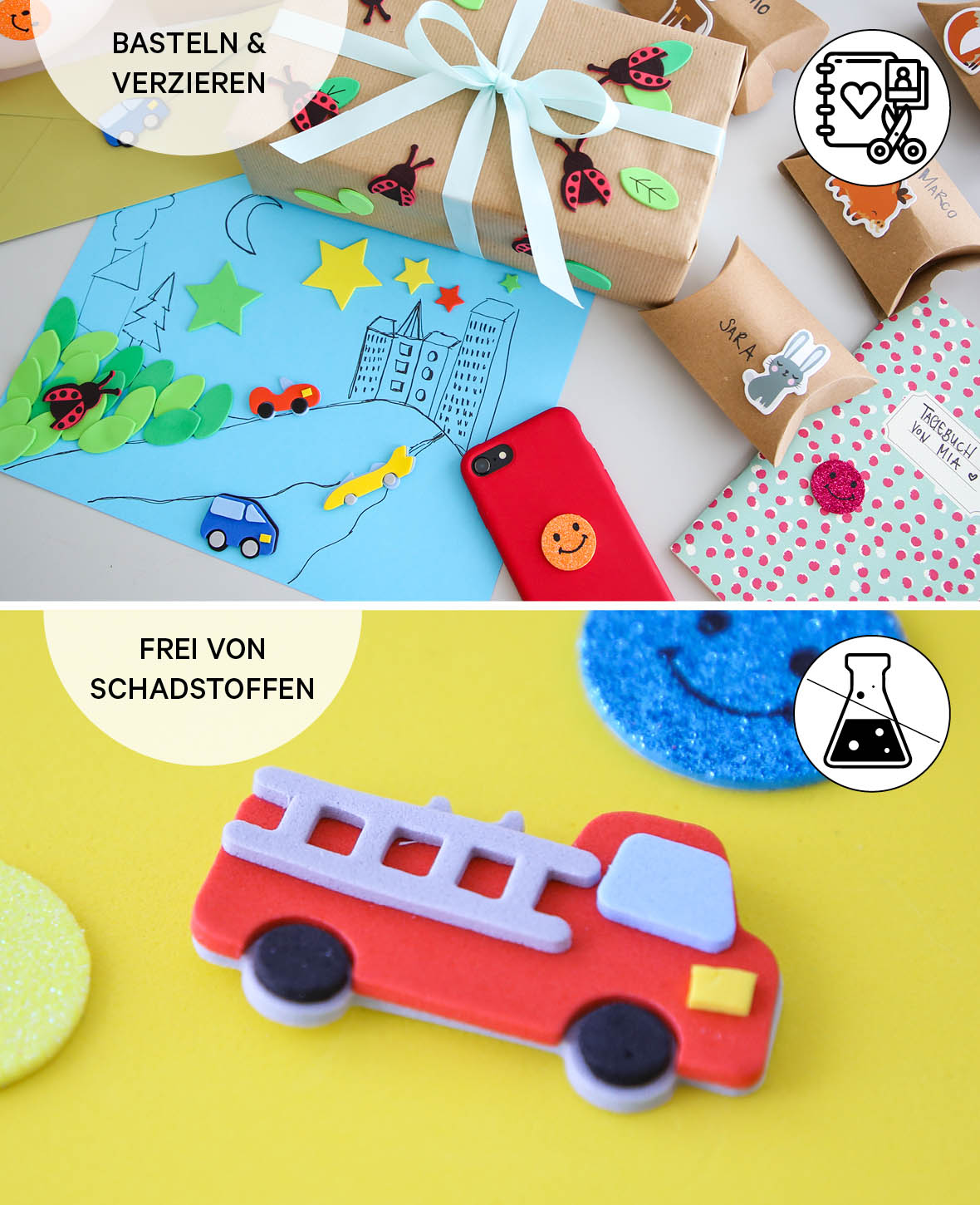 (96er Set) Moosgummi Tiere Sticker DIY Bauernhof