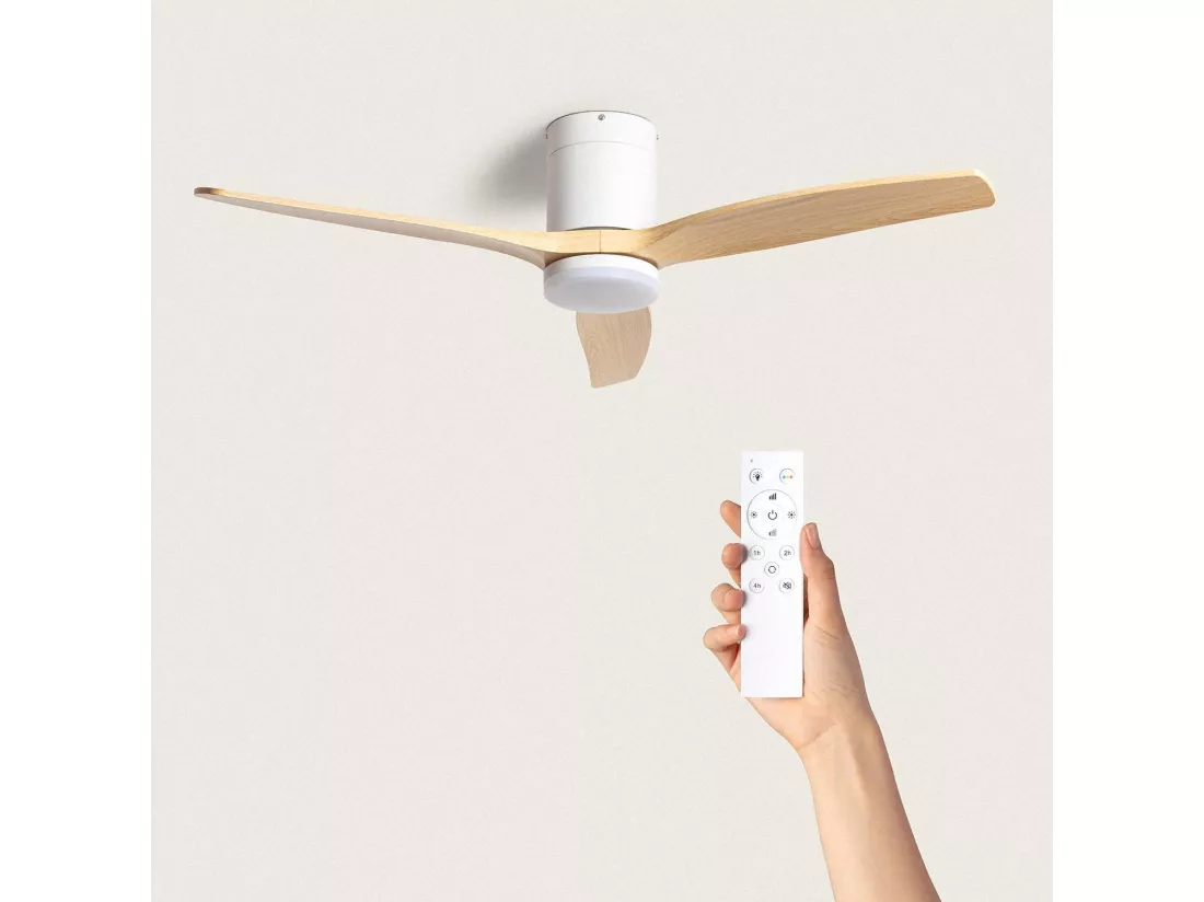 Ventilateur de Plafond Silencieux Angistri Blanc 132cm Motor DC Bois clair Télécommande Avec lumière Oui