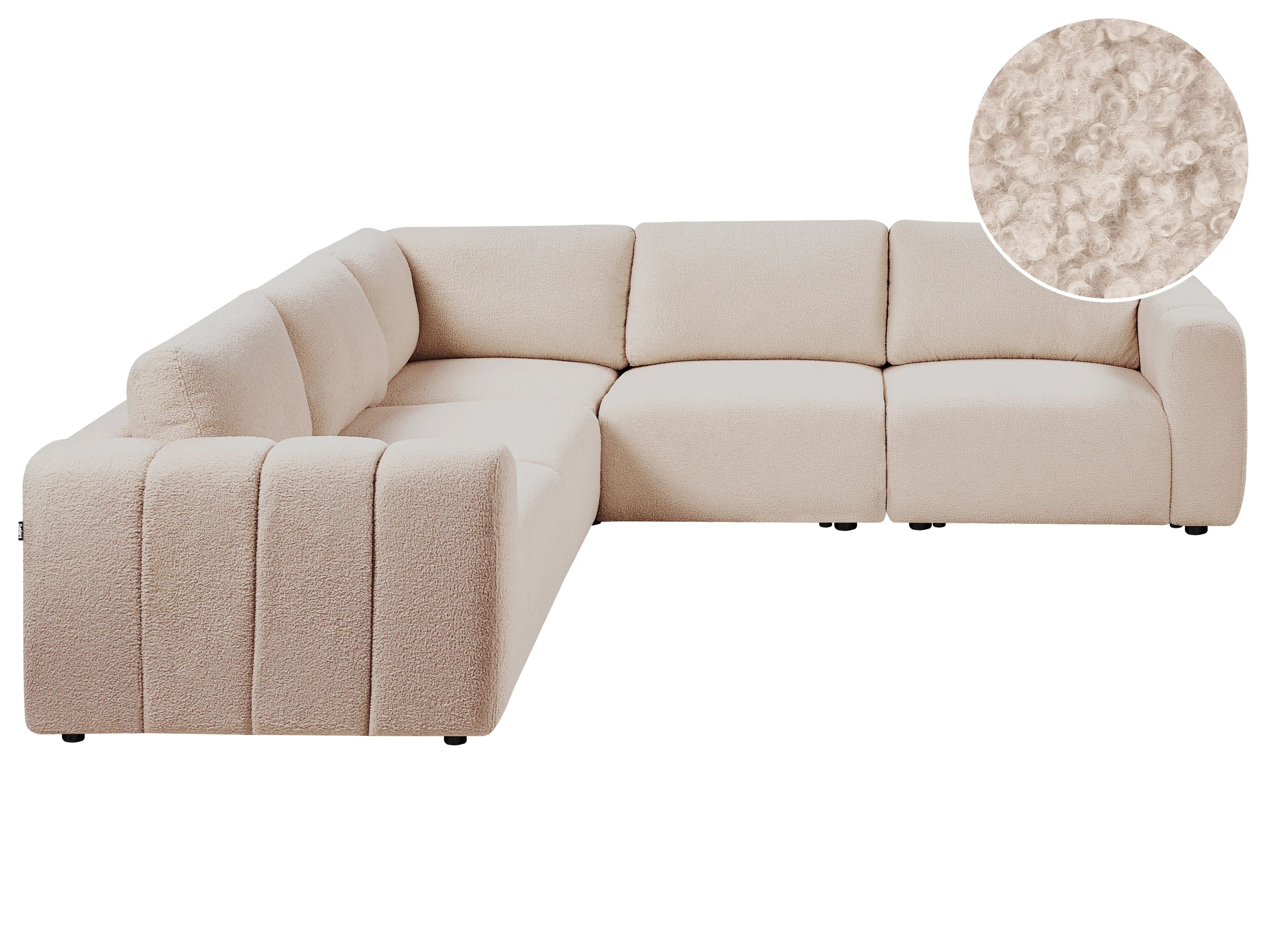 Modulaire hoekbank 5-zits KIVVIK Bouclé Beige rechtszijdig