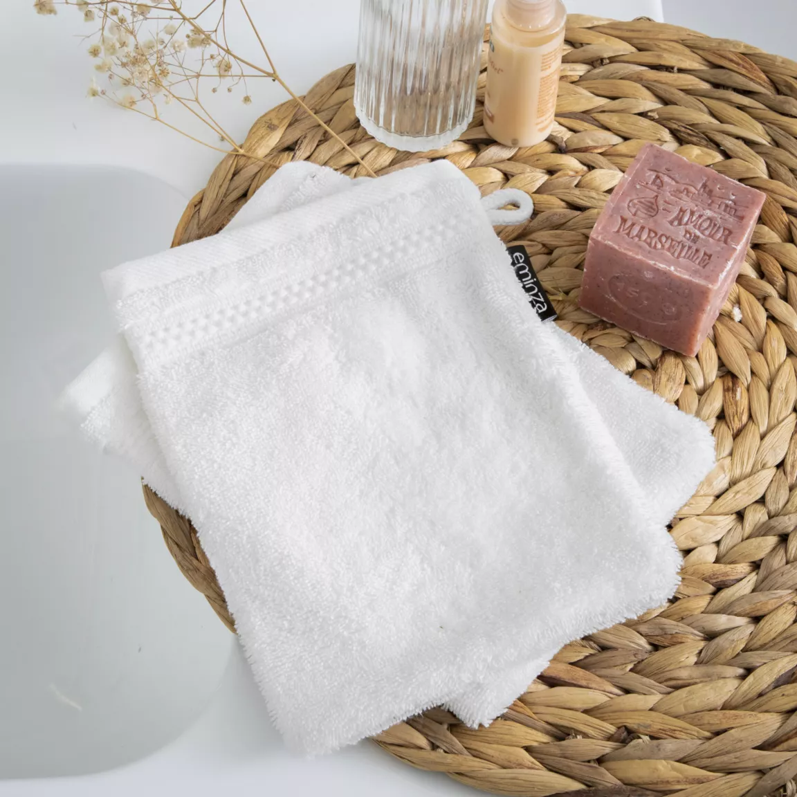 Lot de 2 gants de toilette coton bio (15 x 21 cm) Méline Blanc chantilly