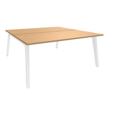 Bureau double STEELY - L180 cm - Double face Depart - Pieds blanc - plateau imitation Hêtre