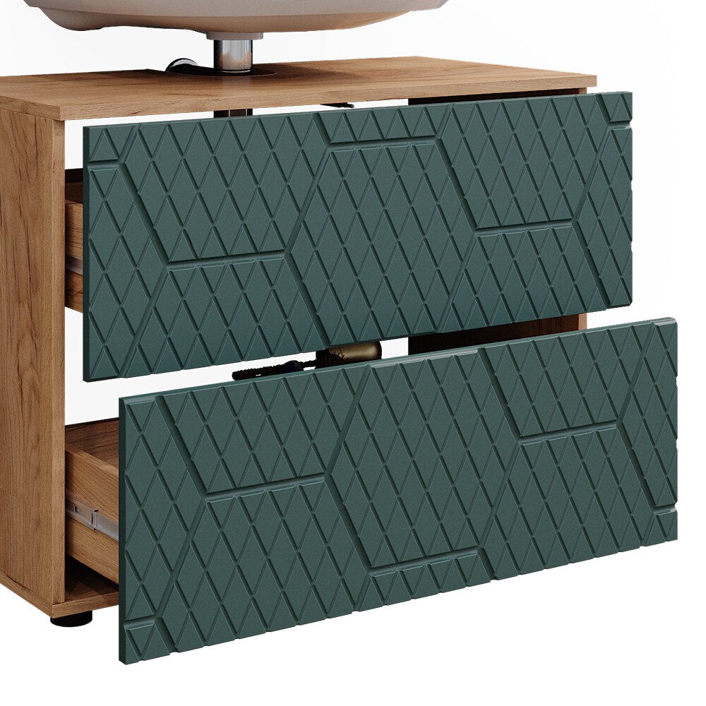 Vicco Badmöbel-Set Irma Eiche Grün 2-teilig Spiegelschrank Waschbeckenschrank 80 cm