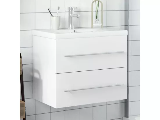 Armoire lavabo de salle de bain avec bassin intégré blanc