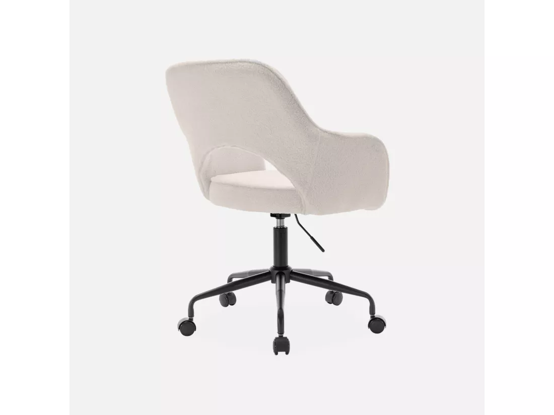 Chaise de bureau à roulettes bouclettes blanche. Jim. L 60 x P 62 x H 89 / 99cm.