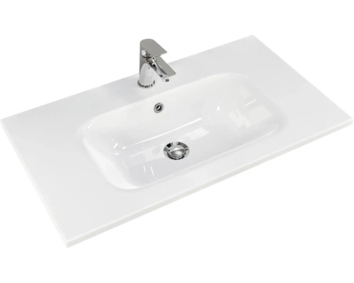 Pelipal Sunline 121 badkamermeubelset, BxHxD 81 x 200 x 46 cm, hoogglans witte fronten, met mineraalstenen wastafel, badmeubel en spiegelkast met LED-verlichting