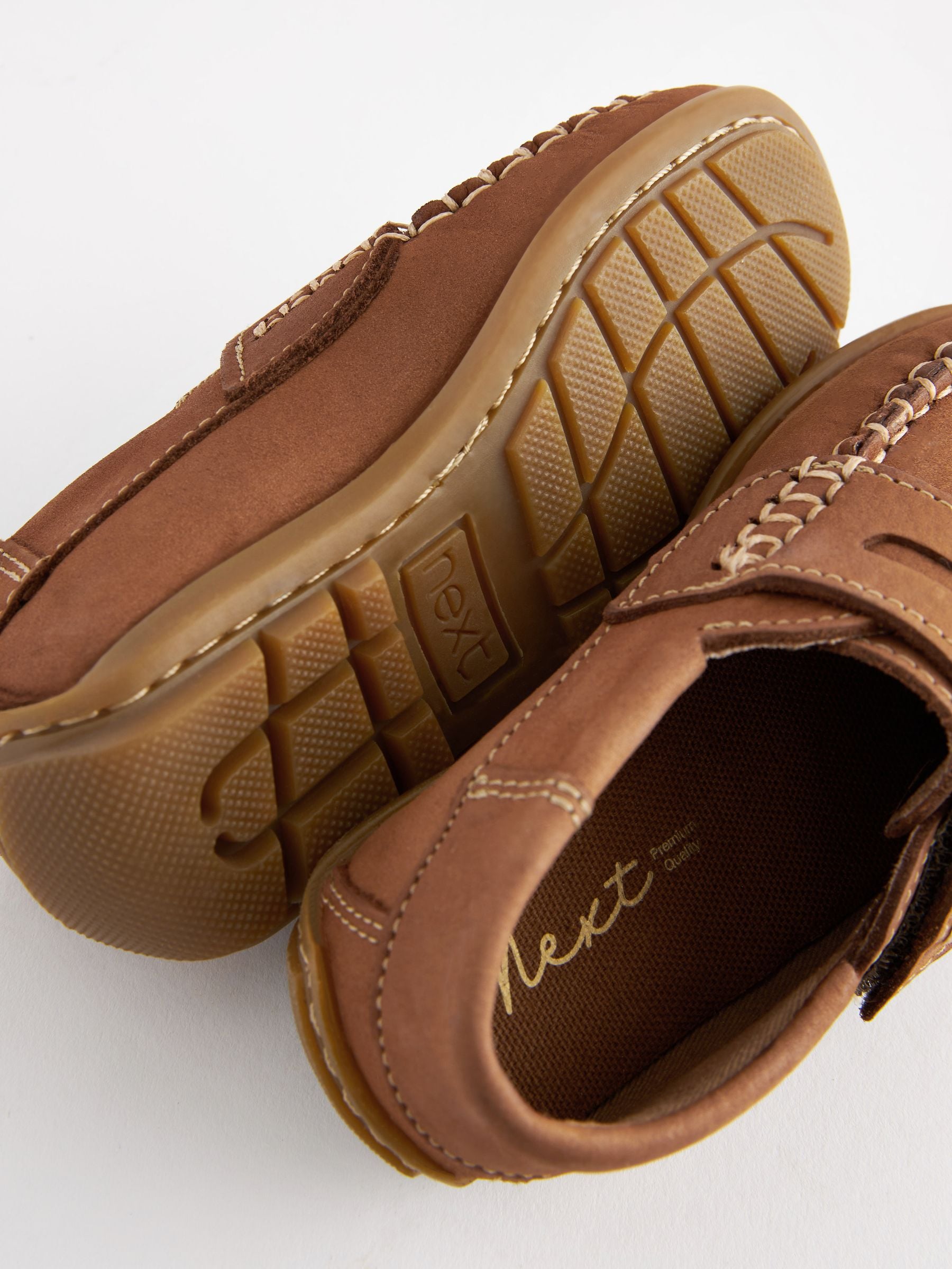 Lichtbruin - Leren pennyloafers met klittenbandsluiting