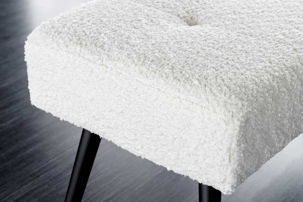 Design Sitzbank BOUTIQUE 100cm weiß Bouclé schwarze Metallbeine Polsterbank