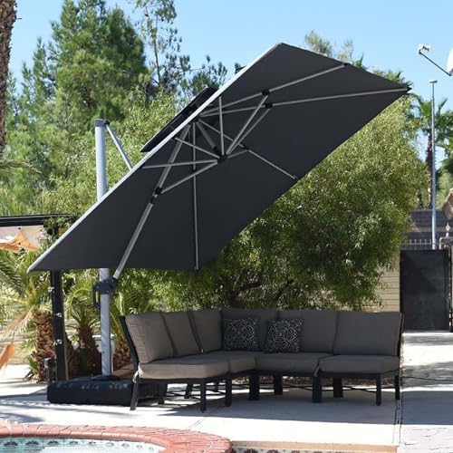 PURPLE LEAF Sonnenschirm Balkon 330 x 330 cm Ampelschirm Drehbar Marktschirm Groß 360° Rotation, Gartenschirm mit Kurbel, XXL Sonnenschutz UV50+, Grau