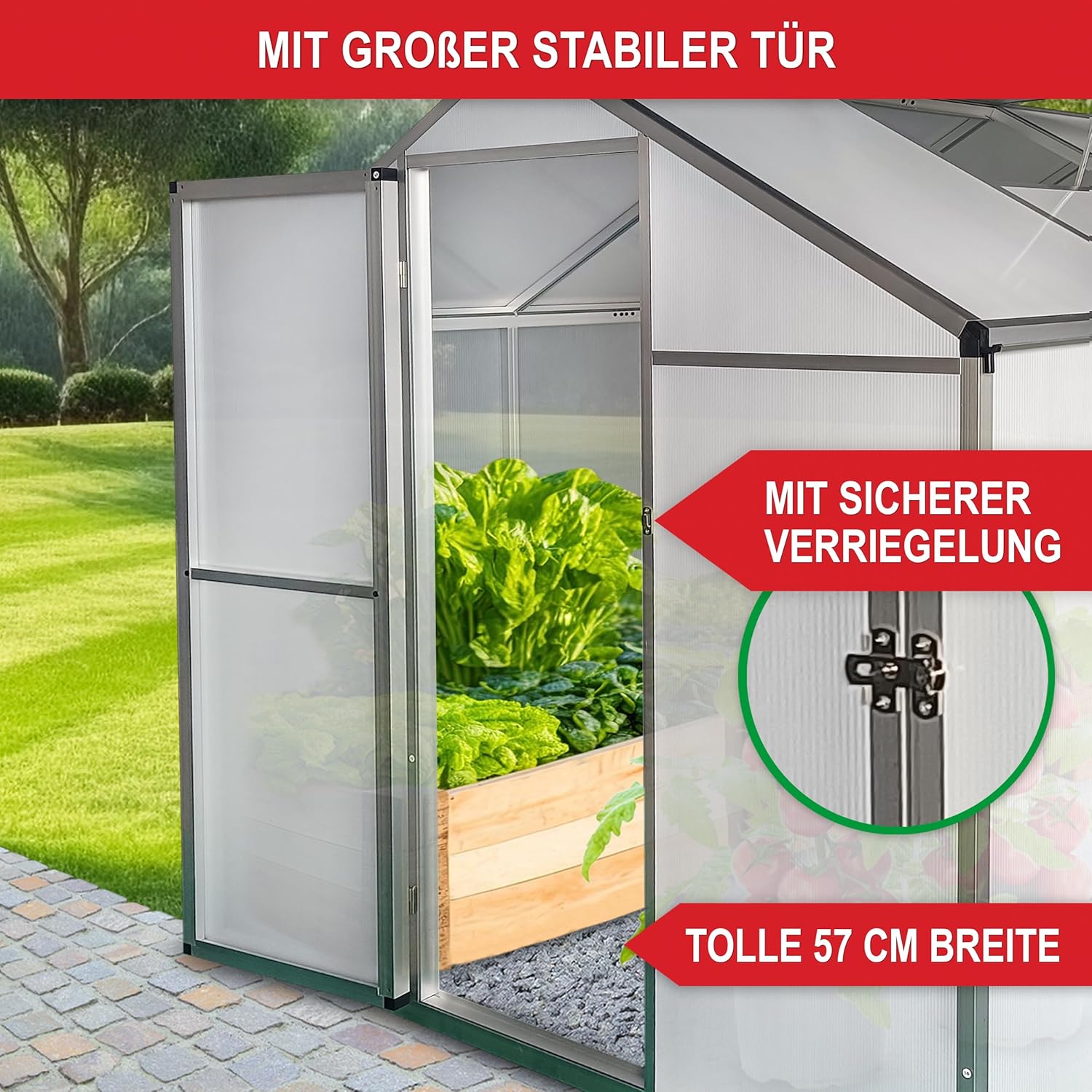 stabiles Aluminium Gewächshaus mit Dachfenster – Garten Frühbeet ideal für die Anzucht von Tomaten Blumen – vielseitig nutzbar als Treibhaus, Tomatengewächshaus Pflanzenhaus (L)