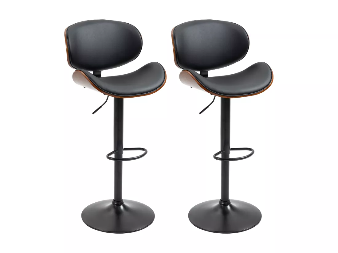 Lot de 2 tabourets de bar design contemporain hauteur d'assise réglable 62-82 cm pivotant 360° bois revêtement synthétique noir