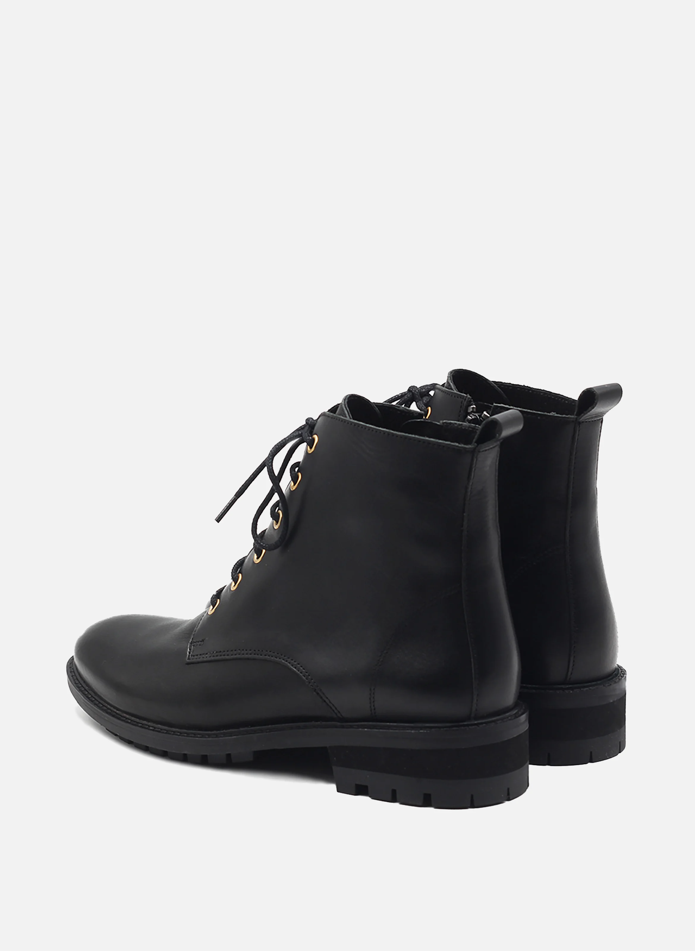 Bottines plates à lacet cuir lisse | Noir