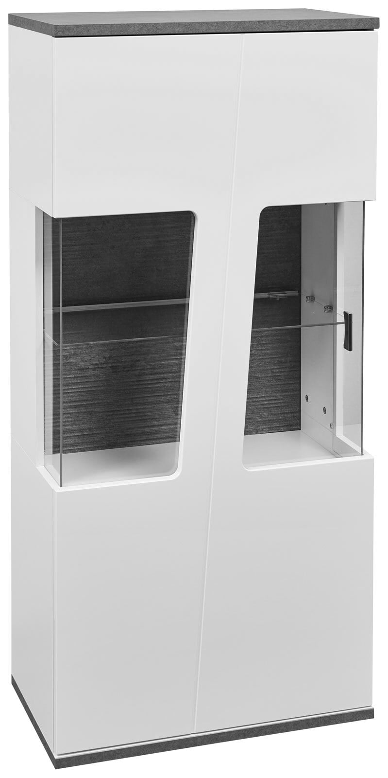 Vitrine MARIE 65 x 140 x 37 cm Holznachbildung weiß Hochglanz