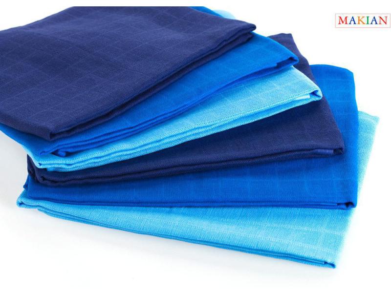 MAKIAN Mulltuch 6-er Set 80 x 80 cm Blau uni Mulltücher 80 x 80 cm Blau