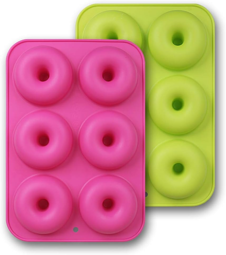 (2er Set) 6-fach Silikon Donut Förmchen Muffin Backform - Pink / Grün