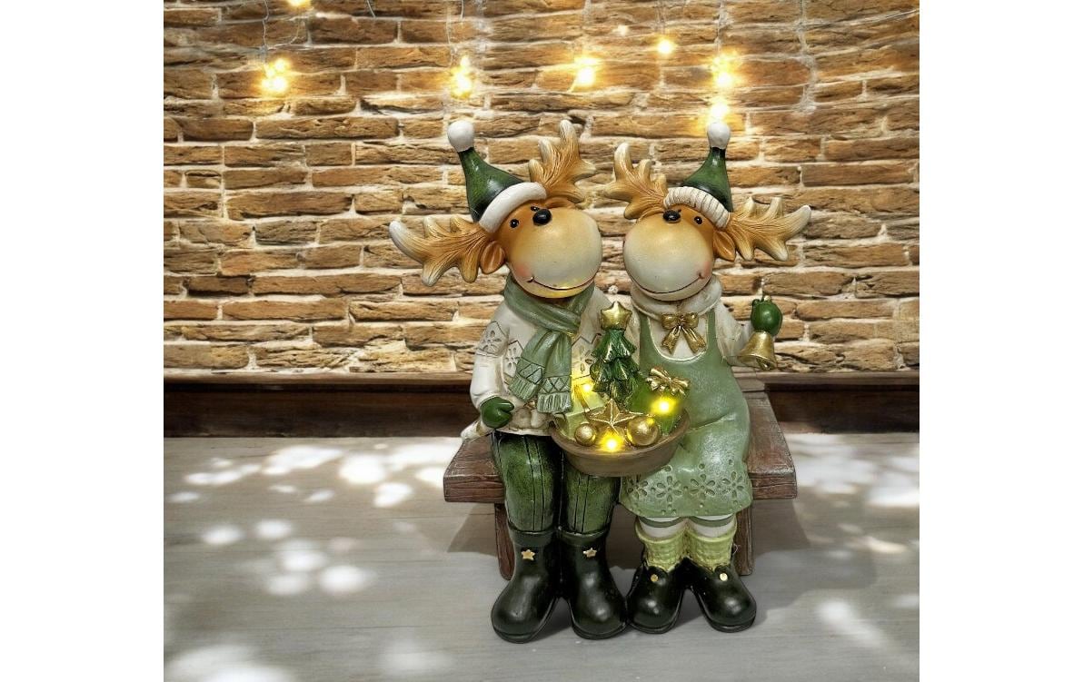 LED Deko Rentier sitzend auf der Bank, 12 cm x 19 cm x 25 cmLED-Figuren